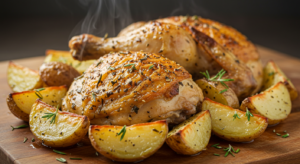 دجاج بالأعشاب مع البطاطا المشوية