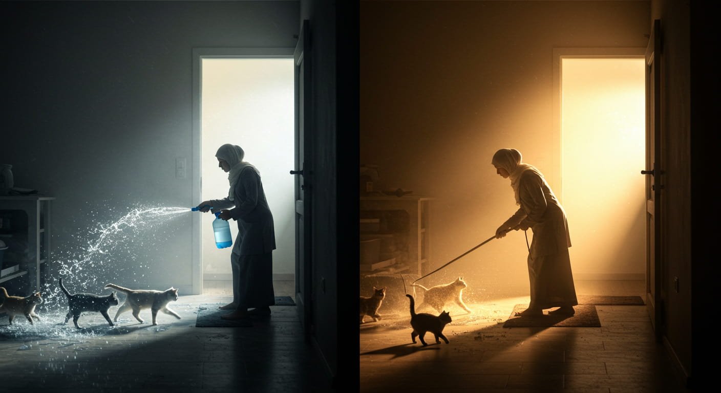 رؤية الطرد باستخدام الماء أو العصا