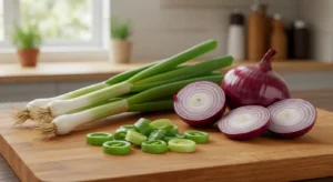 رؤية البصل الأخضر أو الأحمر 
