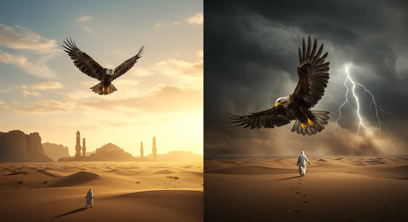 النسر يحلق عالياً مقابل مهاجمة النسر في الحلم